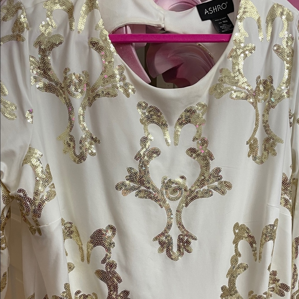 Ashro Ivory Dress with Gold Accents